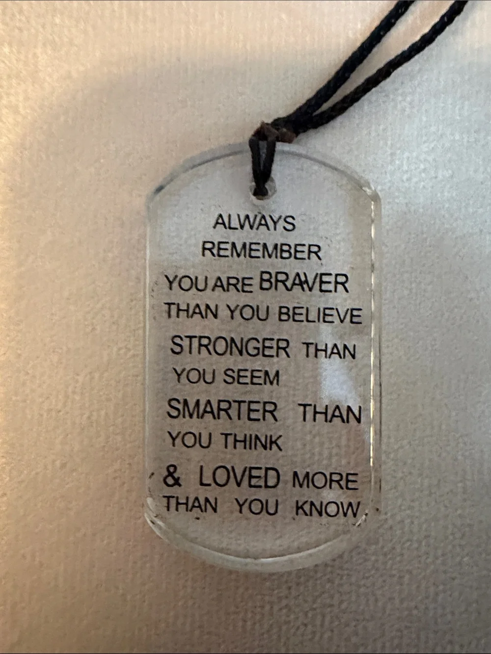 Amazon Clear Inspirational Acrylic Tag with Black Cord